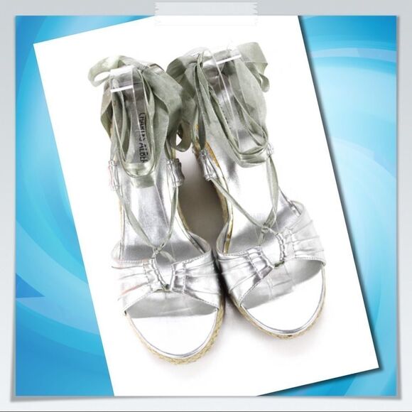 Charles Albert Silver Wedge Espadrilles 8.5 - Picture 2 of 5